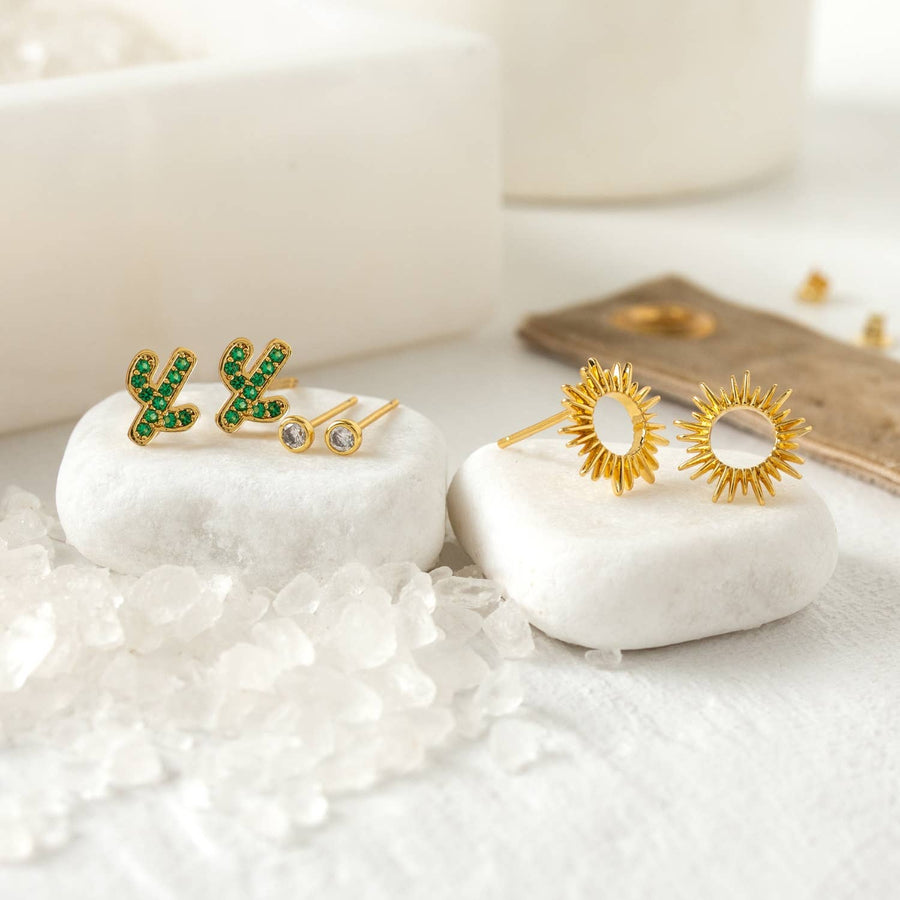 Cactus Velvet Stud Gift Set: Gold