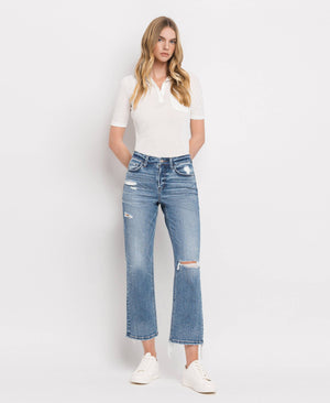 HIGH RISE DISTRESSED HEM CROP STRAIGHT JEANS BLINK / 31