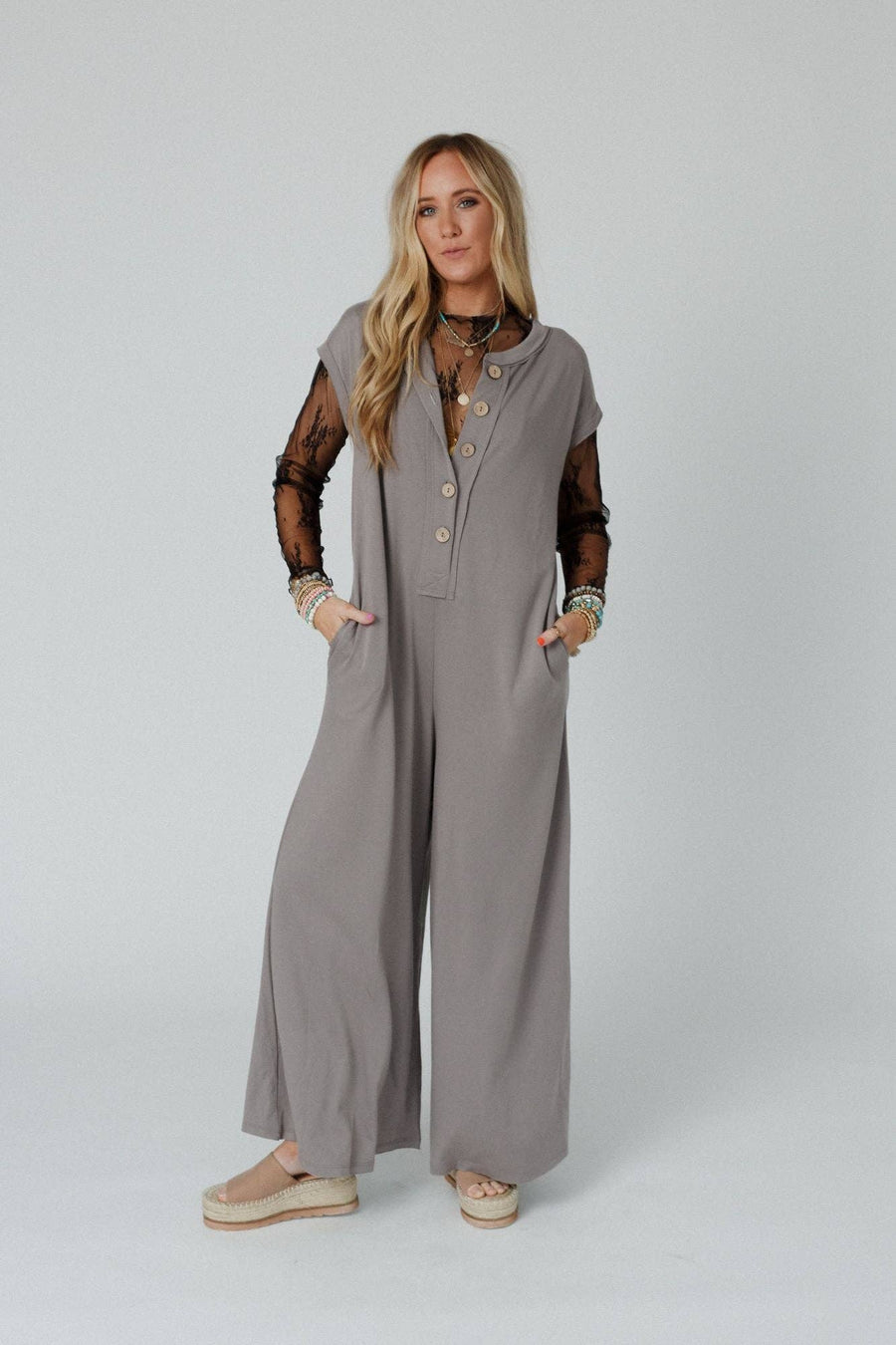 Davina Wide Leg Jumpsuit - Mushroom