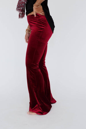 Cher Velvet Flare Pants - Burgundy