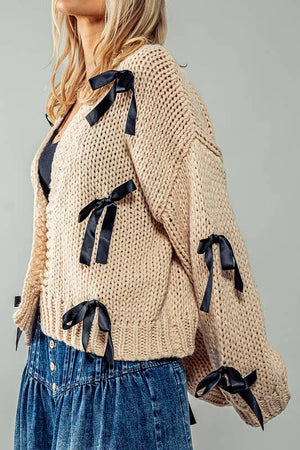 Bow Kissed Knit Cardigan - Taupe