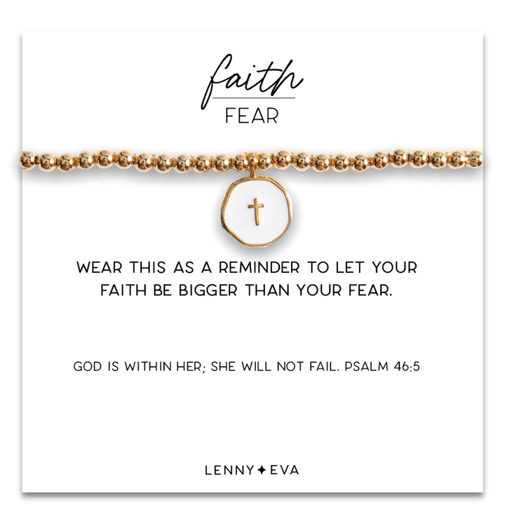 Faith Over Fear Cross Charm Bracelet-White Cross