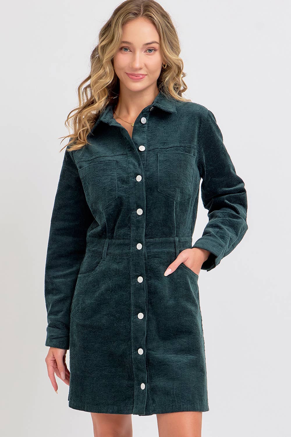 Corduroy Casual Timeless Mini Dress - Green Bubble Gorgeous Corduroy Casual Timeless Mini Dress - Green Bubble Gorgeous