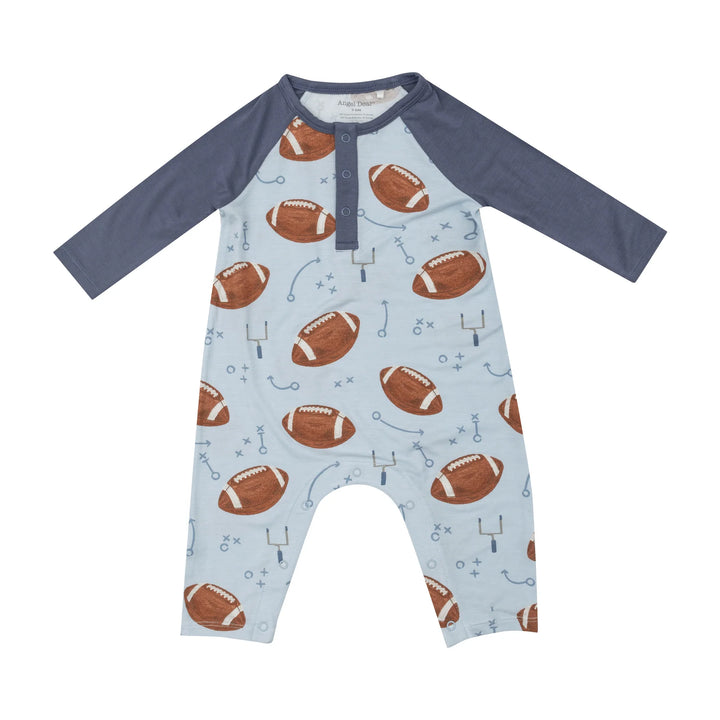 L/S Raglan Romper- Football Blue