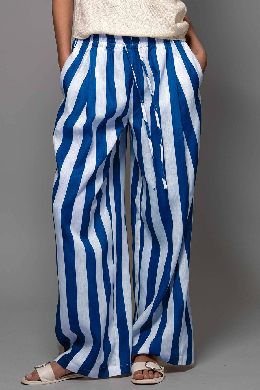Striped Wide-Leg Boho Maxi Linen Pants for Summer
