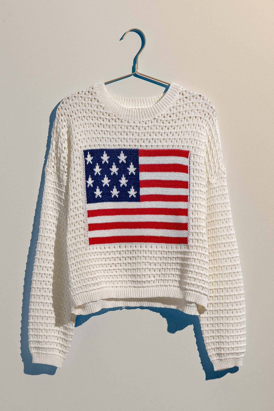 Old American Flag Crochet Crewneck Sweater