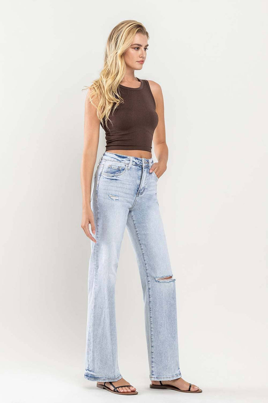 90'S VINTAGE SUPER HIGH RISE FLARE JEANS V3217: TENDER / 32