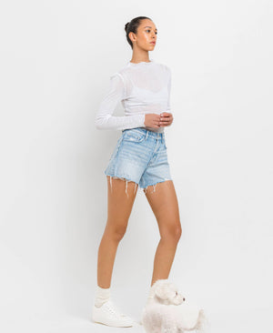 HIGH RISE DISTRESSED HEM A LINE SHORTS T6316: TANA RIVER / XS