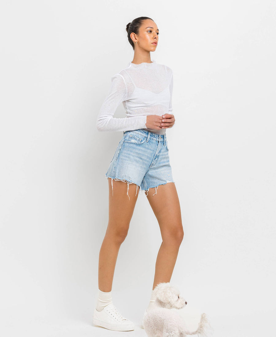 HIGH RISE DISTRESSED HEM A LINE SHORTS T6316: TANA RIVER / XS