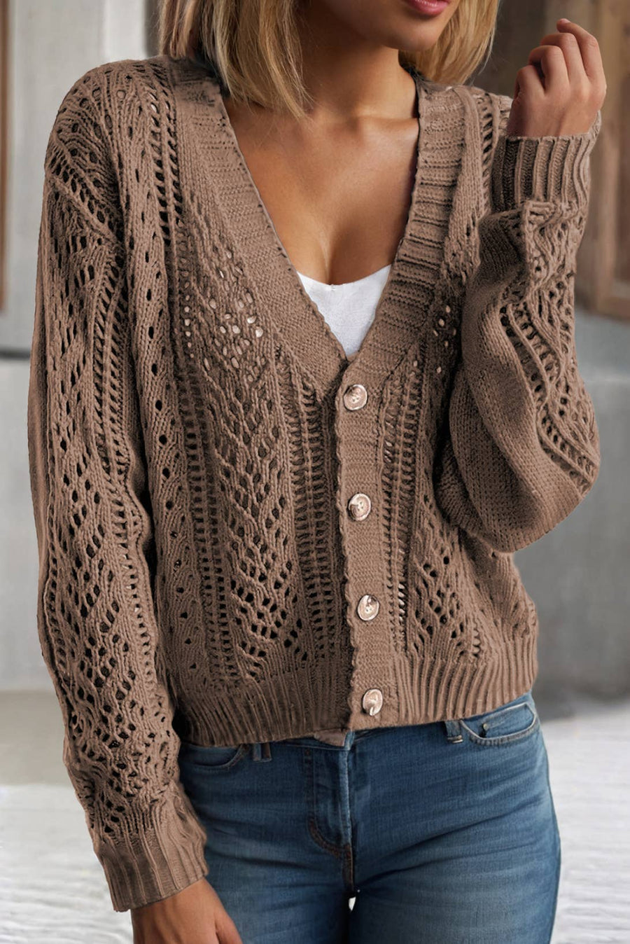 Open Knit Drop Shoulder Cardigan