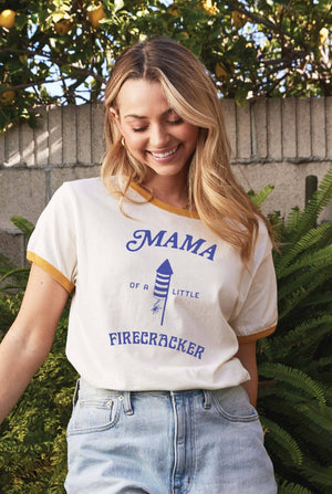 MAMA OF A LITTLE FIRECRACKER Ringer Graphic T-Shirt: S