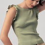 Flutter Sleeve Ribbed Crew Neck Ruffle Tank Top