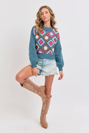 CROCHET PATCHWORK KNIT SWEATER