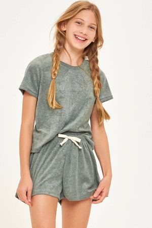 Towel Terry Top and Shorts Set: L / Olive