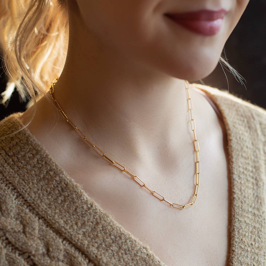 Gilded Gold Necklace-18" Paper Clip | Charm Bar Necklace