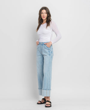 SUPER HIGH RISE CUFFED BAGGY WIDE JEANS T6515