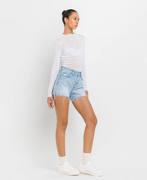 HIGH RISE DISTRESSED HEM A LINE SHORTS T6316: TANA RIVER / XS