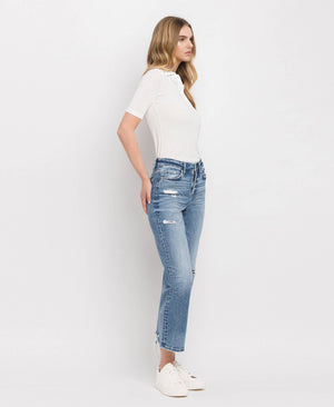 HIGH RISE DISTRESSED HEM CROP STRAIGHT JEANS BLINK / 30