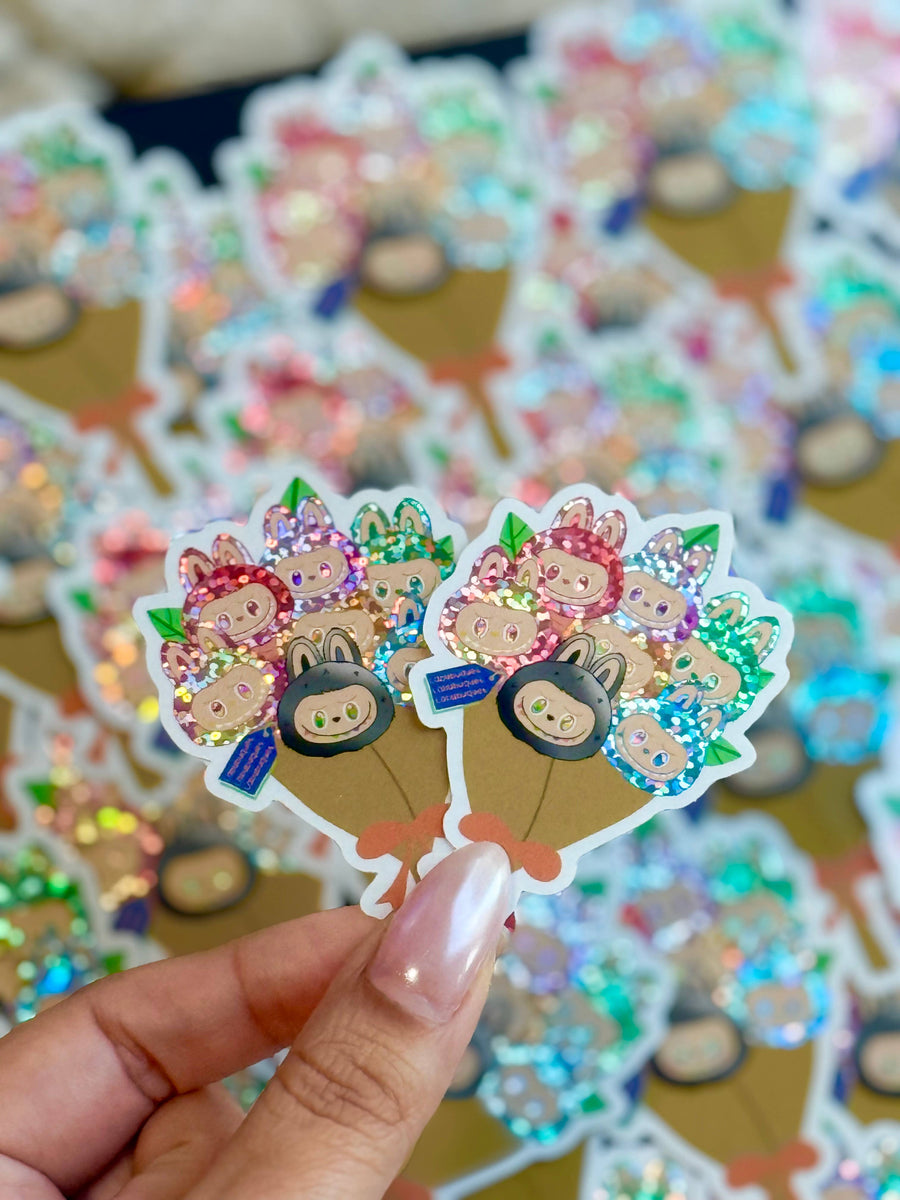 Labubu Bouqet- glitter Holo- Vinyl Sticker
