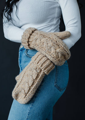 Taupe Cable Knit Mittens