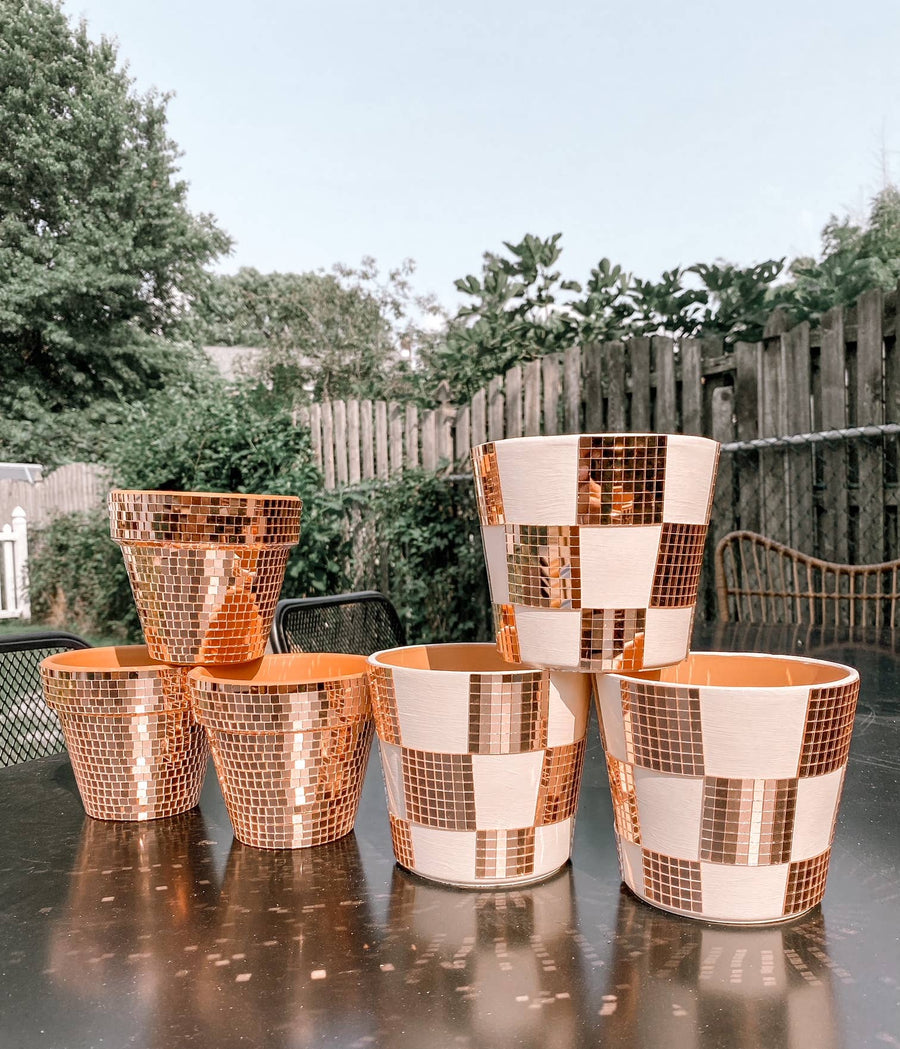 Checkered Disco Planter | 5 Inch Trendy Planters | Retro