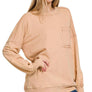 ",,.._ SI-24555 French Terry Washed Raw Edge Pullover W/ Pocket