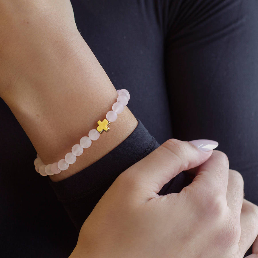 Faith Over Fear Bracelet, 6mm-Rose Quartz