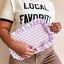 Gingham Ruffle Zipper Pouch Embroidery Friendly Cosmetic Bag