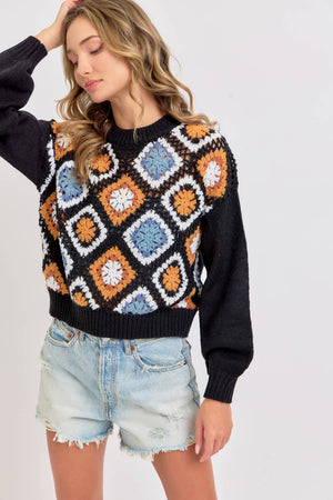 CROCHET PATCHWORK KNIT SWEATER