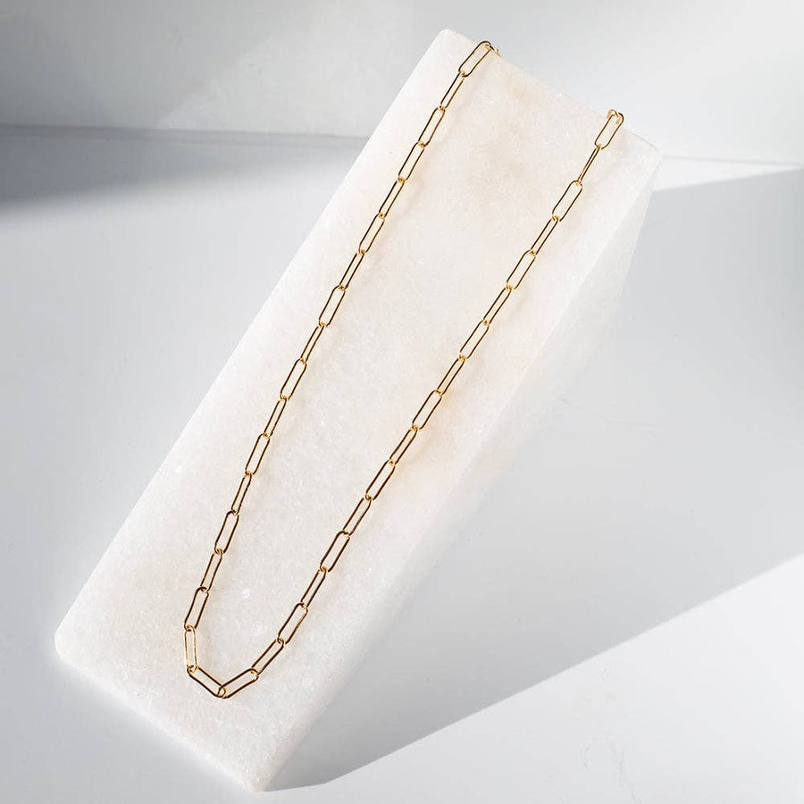 Gilded Gold Necklace-18" Paper Clip | Charm Bar Necklace