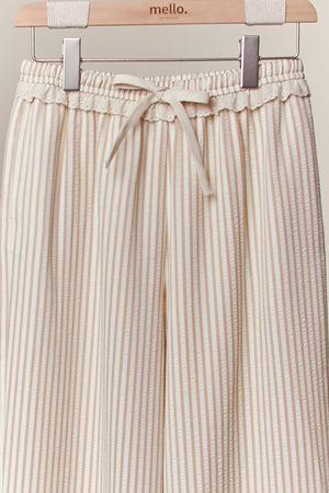 Striped Wide-Leg Pants with Lace Hem