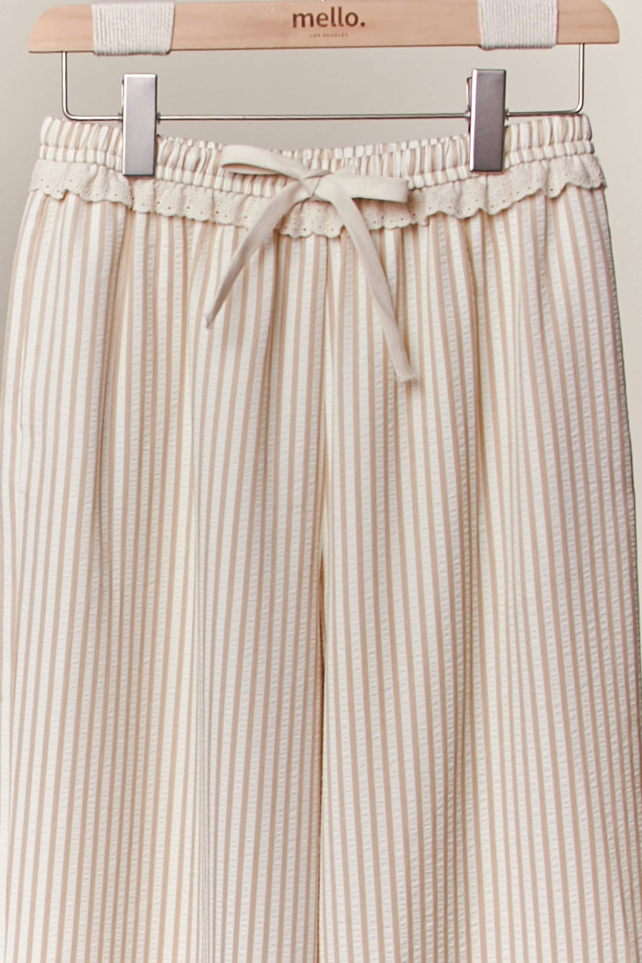 Striped Wide-Leg Pants with Lace Hem