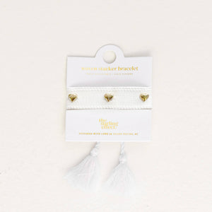 White Woven Stacker Bracelet - Hearts