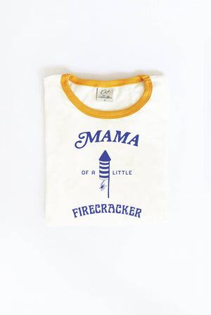 MAMA OF A LITTLE FIRECRACKER Ringer Graphic T-Shirt: S