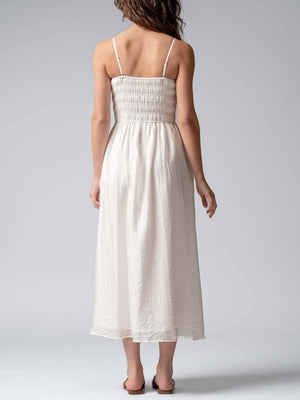 Smocked Tencel Maxi Dress with Side Slit