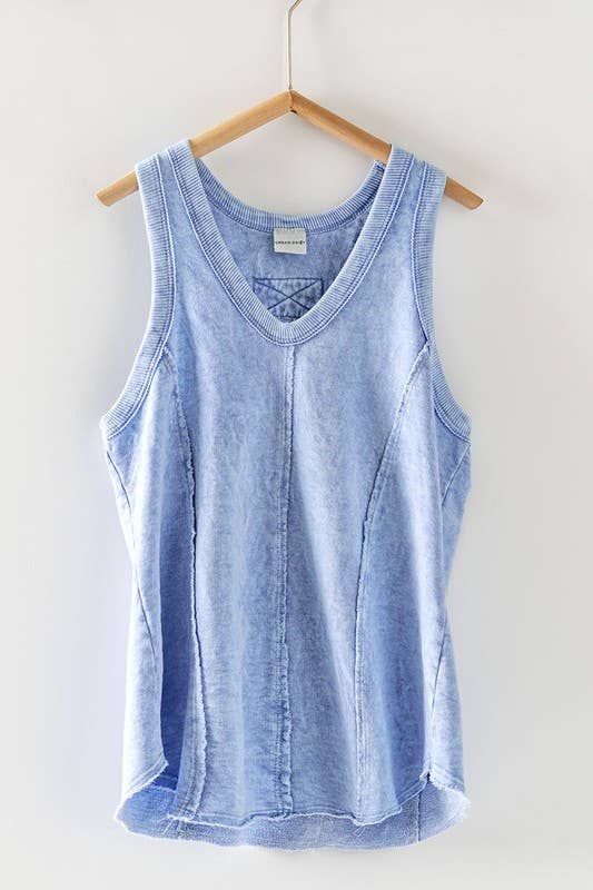 WASHED LOOSE FIT RACERBACK V-NECK TANK TOP: BLUE