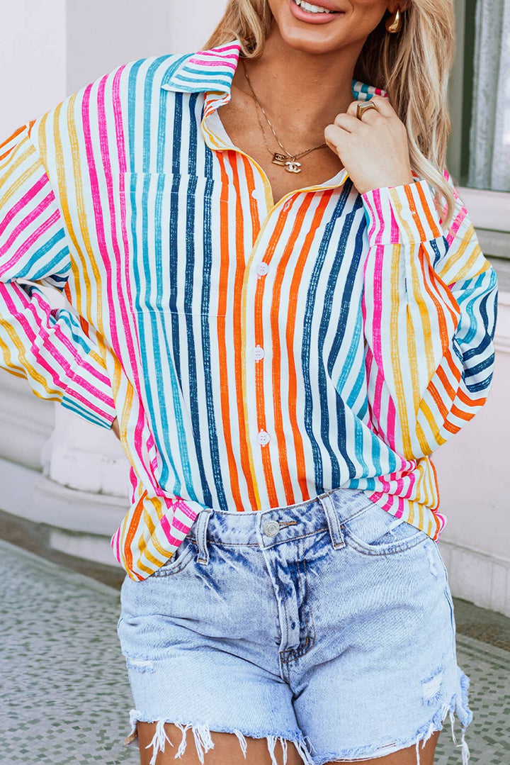 Stripe Multicolor Drop Shoulder Loose Shirt