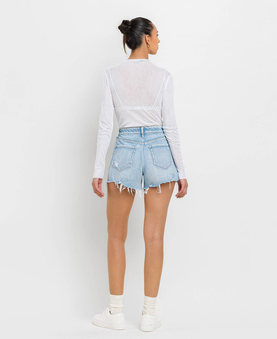 HIGH RISE DISTRESSED HEM A LINE SHORTS T6316: TANA RIVER / XS