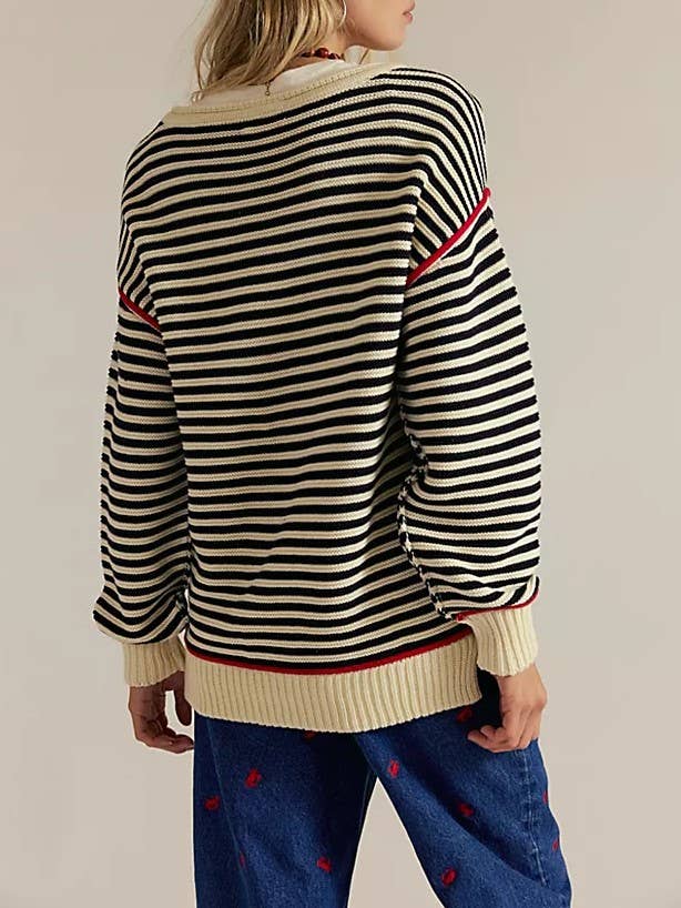 Dropped shoulders oversized Knit sweater Pullover in stripe