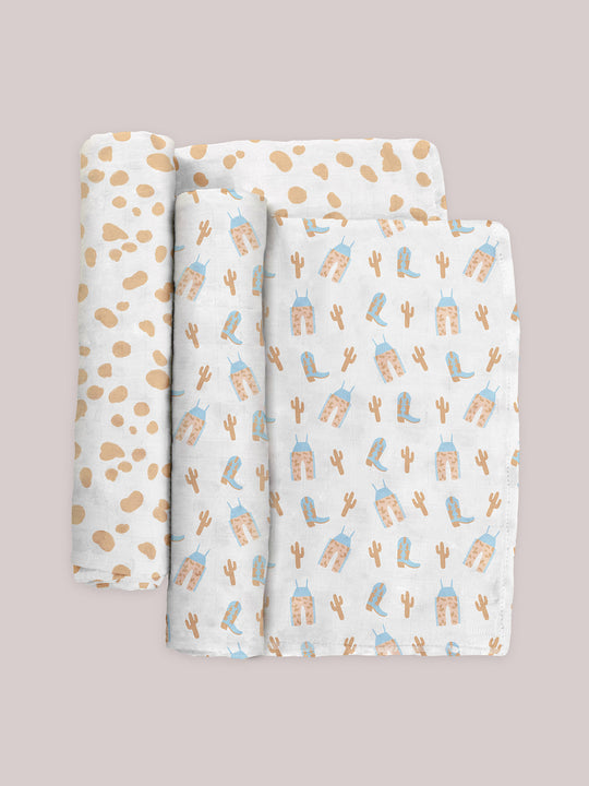 howdy partner blue swaddle blanket set