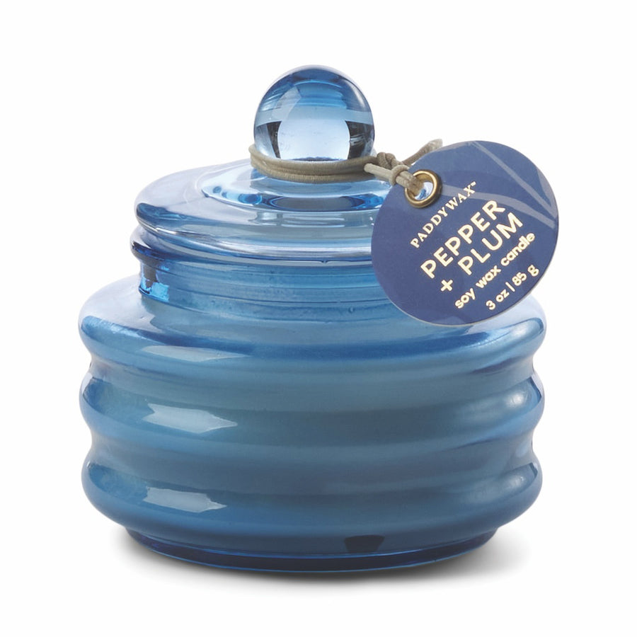 Pepper + Plum Candle - Bright Blue Glass