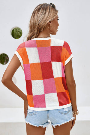 \Color Block Cap Sleeve Sweater