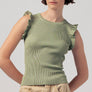 Flutter Sleeve Ribbed Crew Neck Ruffle Tank Top