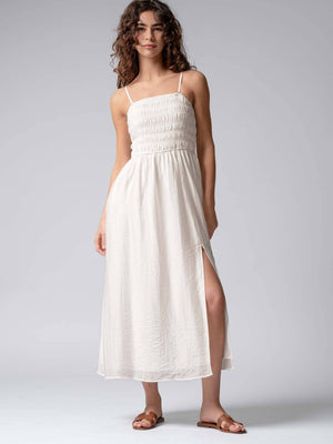 Smocked Tencel Maxi Dress with Side Slit