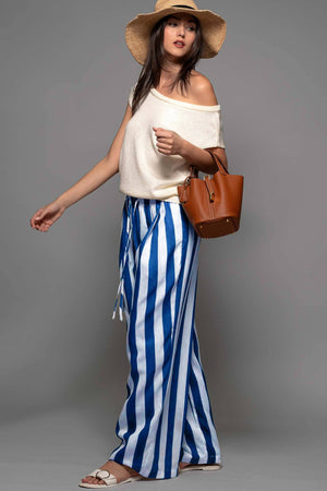 Striped Wide-Leg Boho Maxi Linen Pants for Summer