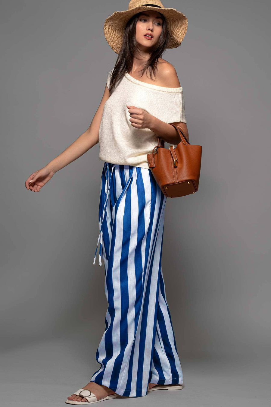 Striped Wide-Leg Boho Maxi Linen Pants for Summer