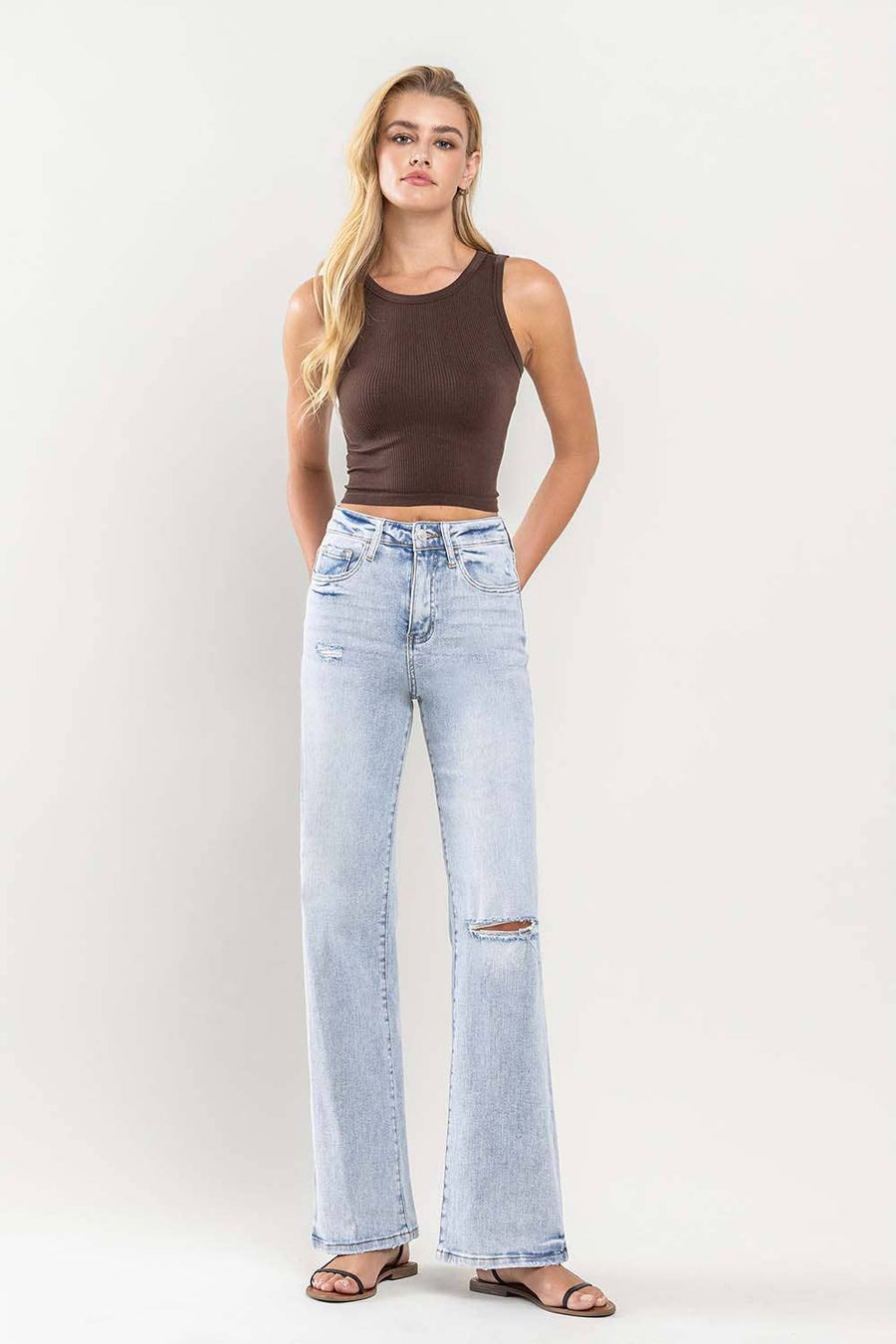 90'S VINTAGE SUPER HIGH RISE FLARE JEANS V3217: TENDER / 25