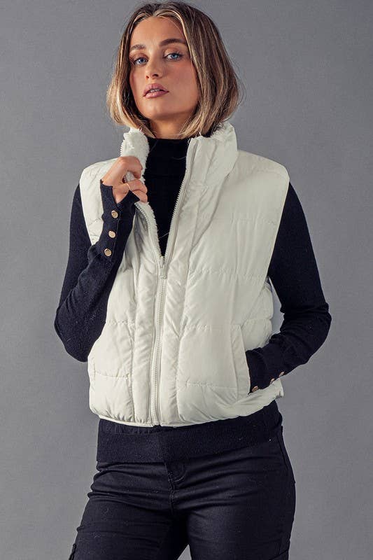 PUFFER VEST WITH WARM FLEECE LINING