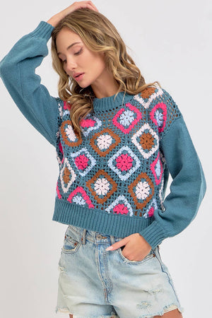 CROCHET PATCHWORK KNIT SWEATER