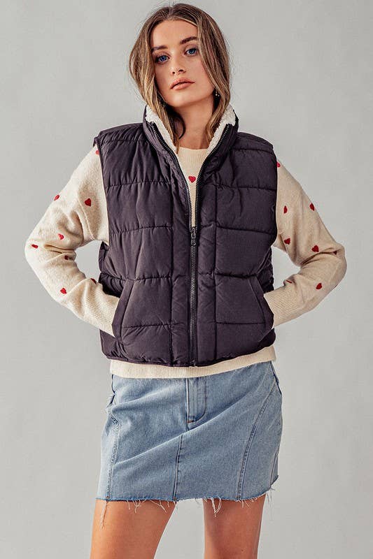 PUFFER VEST WITH WARM FLEECE LINING